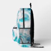 ティール(緑がかった色)白色液体スワール抽象芸術モノグラム名 プリントバックパック (右)