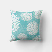 ティール(緑がかった色)白色花柄ピロー クッション (裏面)
