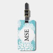 ティール（緑がかった色）白色花柄 ラゲッジタグ (正面縦)