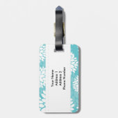 ティール（緑がかった色）白色花柄 ラゲッジタグ (裏面縦)
