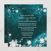 ティール(緑がかった色)白霜の降りた冬結婚式 招待状 (正面/裏面)