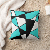ティール(緑がかった色)白黒の幾何モダンパターン クッション (ブランケット)