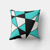 ティール(緑がかった色)白黒の幾何モダンパターン クッション (裏面)
