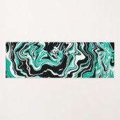 ティール（緑がかった色）、白黒の渦巻き型の流体アート ヨガマット (正面(横))