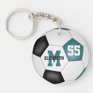 ティール(緑がかった色)白黒キッズサッカーバッグラベル キーホルダー