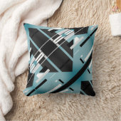 ティール（緑がかった色）白黒グレイ斜め南西アートルック クッション (ブランケット)