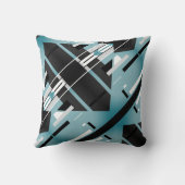 ティール（緑がかった色）白黒グレイ斜め南西アートルック クッション (裏面)