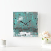 ティール（緑がかった色）白黒グレー抽象芸術 スクエア壁時計 (ホーム)