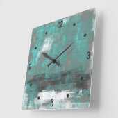 ティール（緑がかった色）白黒グレー抽象芸術 スクエア壁時計 (傾斜)