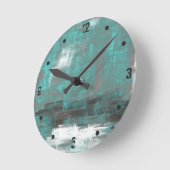 ティール(緑がかった色)白黒グレー抽象芸術 ラウンド壁時計 (傾斜)