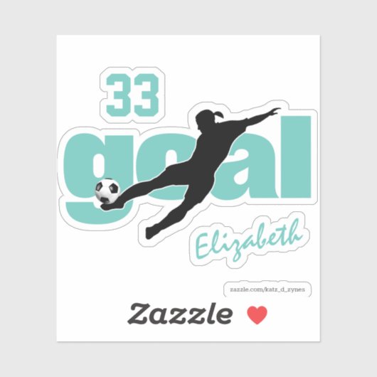 ティール(緑がかった色)白黒ゴール女子パーソナライズされたサッカー シール (シート)