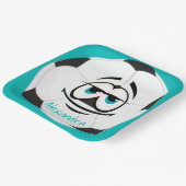 ティール(緑がかった色)白黒サッカーボールおもしろい顔 ペーパープレート (傾斜あり)