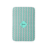 ティール（緑がかった色）、白黒シェブロンオリジナルアートモノグラム バスマット (正面縦)