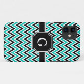 ティール(緑がかった色)白黒シボロンパターン及びモノグラム Case-Mate iPhoneケース (裏面(横))