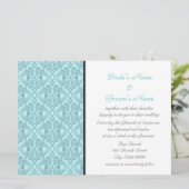 ティール（緑がかった色）白黒ダマスクウェディング招待状 招待状 (スタンド正面)