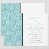 ティール（緑がかった色）白黒ダマスクウェディング招待状 招待状 (正面/裏面)