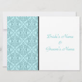 ティール（緑がかった色）白黒ダマスクウェディング招待状 招待状 (裏面)