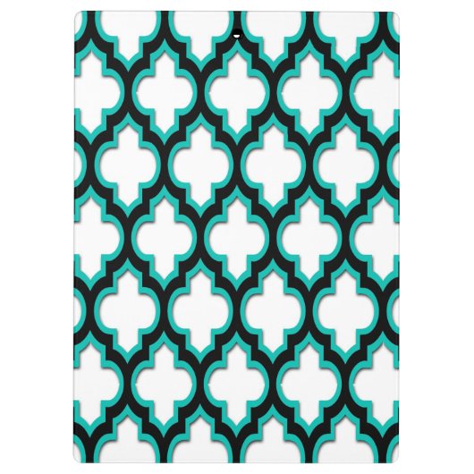 ティール（緑がかった色）白黒モロッコクローバーパターン#4DS クリップボード (裏面)