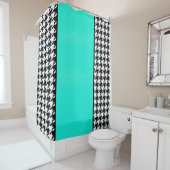 ティール（緑がかった色）、白黒ヴィンテージ市松模様に シャワーカーテン (インサイチュ)