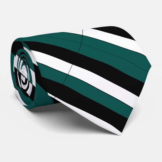 ティール(緑がかった色)白黒大学ストライプネクタイ ネクタイ (ロール)