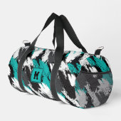 ティール(緑がかった色)白黒抽象芸術幾何学的ストライプスポーツスポーツ ダッフルバッグ (右コーナー)
