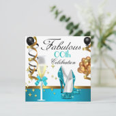 ティール（緑がかった色）白黒金ゴールド素晴らしい誕生日パーティー 招待状 (スタンド正面)