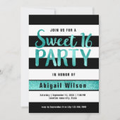 ティール（緑がかった色）白黒sweet sixteen誕生会 招待状 (正面)