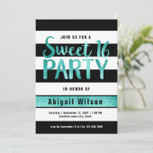 ティール（緑がかった色）白黒sweet sixteen誕生会 招待状 (スタンド正面)