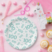 ティール(緑がかった色)/白100th誕生日パーティー番号パターン ペーパープレート (パーティー)