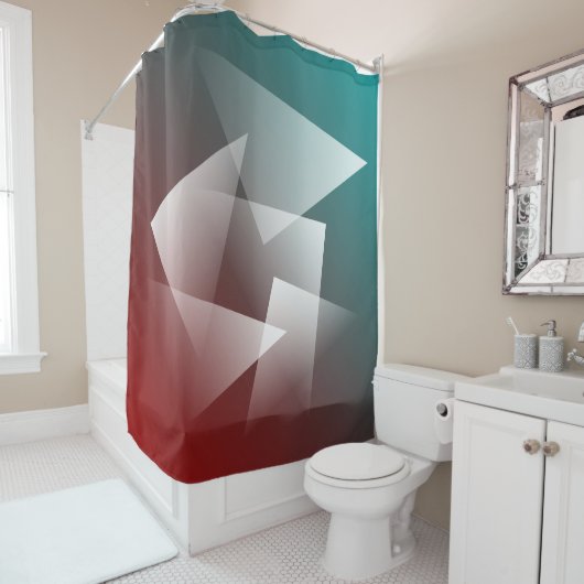 ティール（緑がかった色）白 シャワーカーテン (インサイチュ)