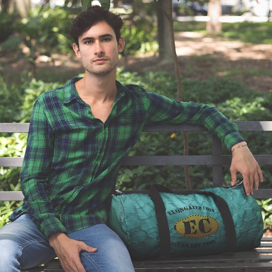 ティール（緑がかった色）皮革模造細長コイン回収器 ダッフルバッグ