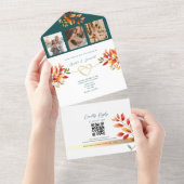 ティール（緑がかった色）秋の結婚式オールインワン招待状 オールインワン招待状 (貼ってはがせる)