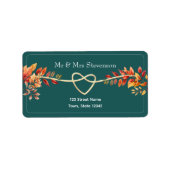 ティール(緑がかった色)秋の結婚式差出人住所ラベル ラベル (正面)