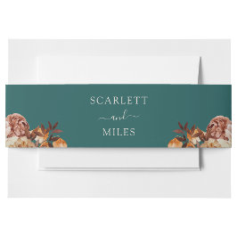 ティール(緑がかった色)秋ウォーターカラーボタニカル結婚ズ 招待状ベリーバンド