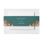 ティール（緑がかった色）秋ウォーターカラーボタニカル結婚ズ 招待状ベリーバンド (正面例)