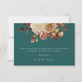 ティール（緑がかった色）秋テラコッタウォーターカラーフローラ結婚ズ サンキューカード (裏面)