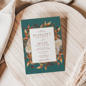 ティール(緑がかった色)秋テラコッタウォーターカラーフローラ結婚ズ 招待状