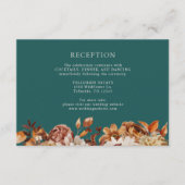 ティール（緑がかった色）秋テラコッタボタニカルウェディングレセプション エンクロージャーカード (正面)