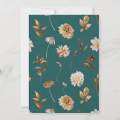 ティール(緑がかった色)秋テラコッタモノグラムリース結婚ズ 招待状 (裏面)