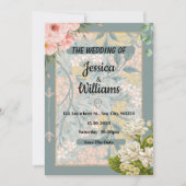 ティール（緑がかった色）秋水彩フローラ結婚式招待状 招待状 (正面)