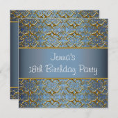 ティール(緑がかった色)笛18thバースデーパーティー招待ティール(緑がかった色)18th 招待状 (正面/裏面)