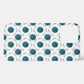 ティール(緑がかった色)糸玉&文字模様工芸品 iPhoneケース (裏面横)