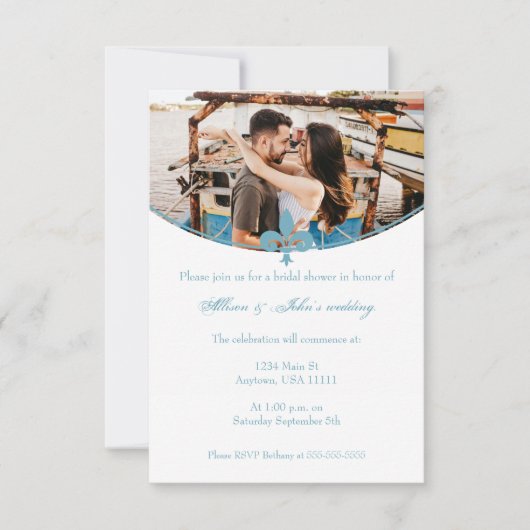 ティール(緑がかった色)(紋章の)フラ・ダ・リフォトブライダルシャワー招待状 招待状 (正面)