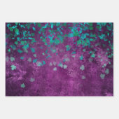ティール（緑がかった色）紙吹雪オン紫 ラッピングペーパーシート (正面2)