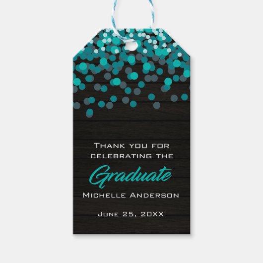 ティール（緑がかった色）紙吹雪卒業サンクスユキディシジョンラベル ギフトタグ (正面)