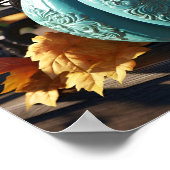 ティール(緑がかった色)素晴らしカボチャのデジタルアートプリント ポスター (角)