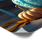 ティール(緑がかった色)素晴らしカボチャのデジタルアートプリント ポスター (角)