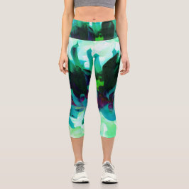 ティール（緑がかった色）素晴らし&ブラックサボットダリア カプリレギンス