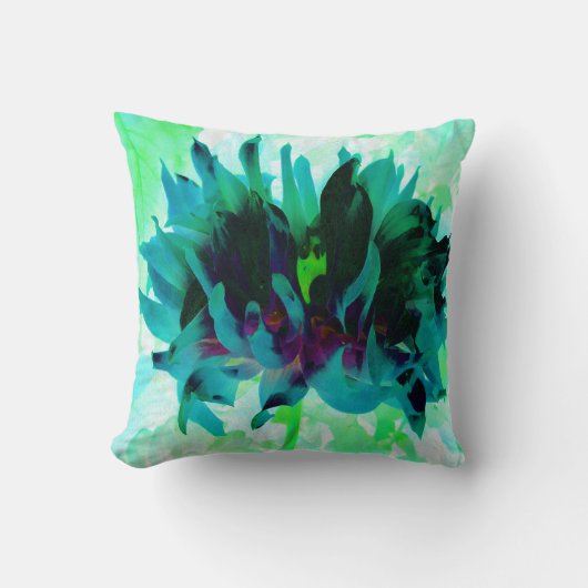 ティール（緑がかった色）素晴らし&ブラックサボットダリア クッション (正面)