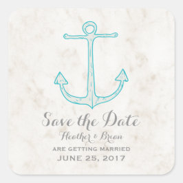 ティール（緑がかった色）素朴いかり日付の保存 スクエアシール